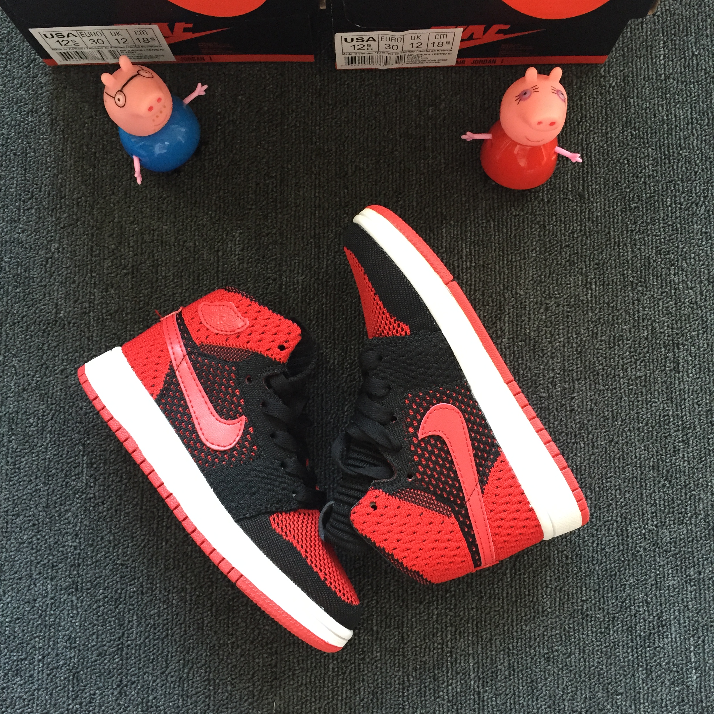 Kids Air Jordan 1 Flyknit Bred Red Black Shoes